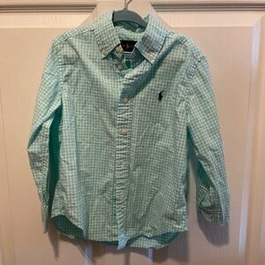 Ralph Lauren boys 4 teal/aqua gingham button-down oxford